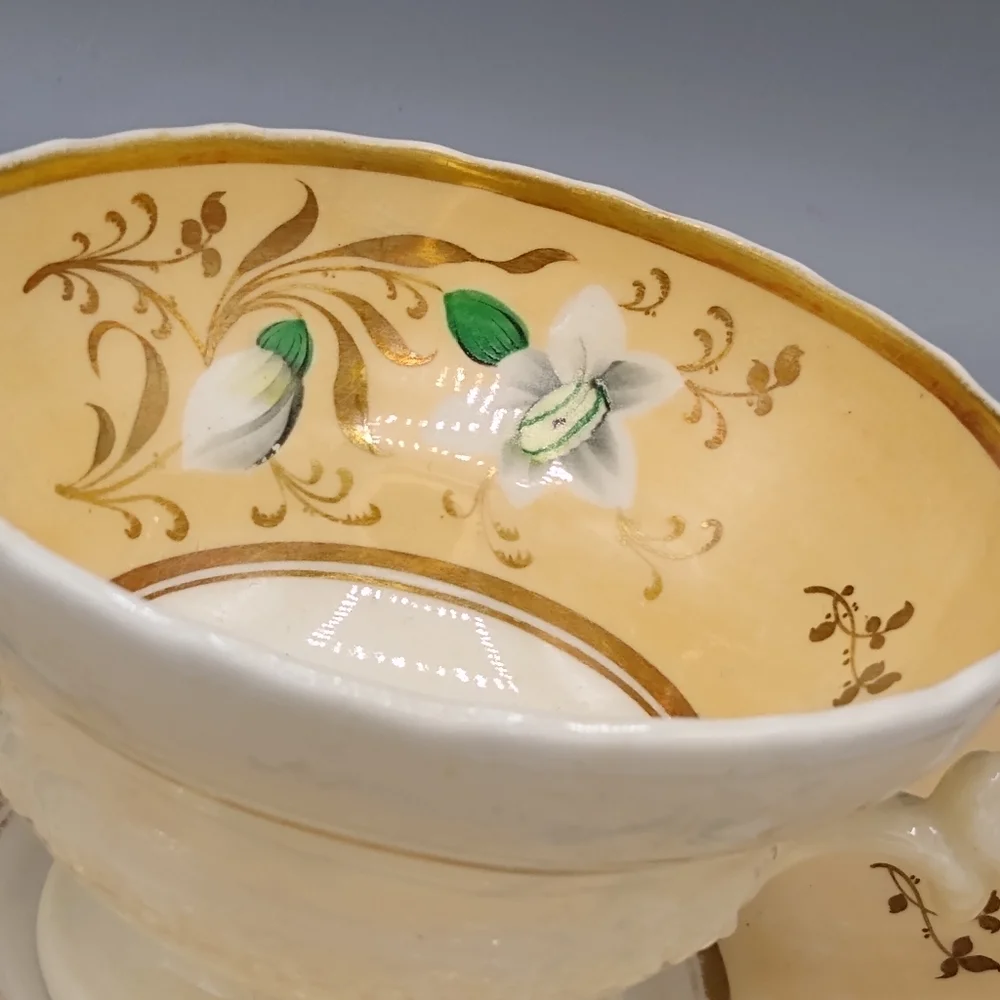 Rockingham Porcelain Gold Lily Tea Cup Saucer 230 Vintage Antique